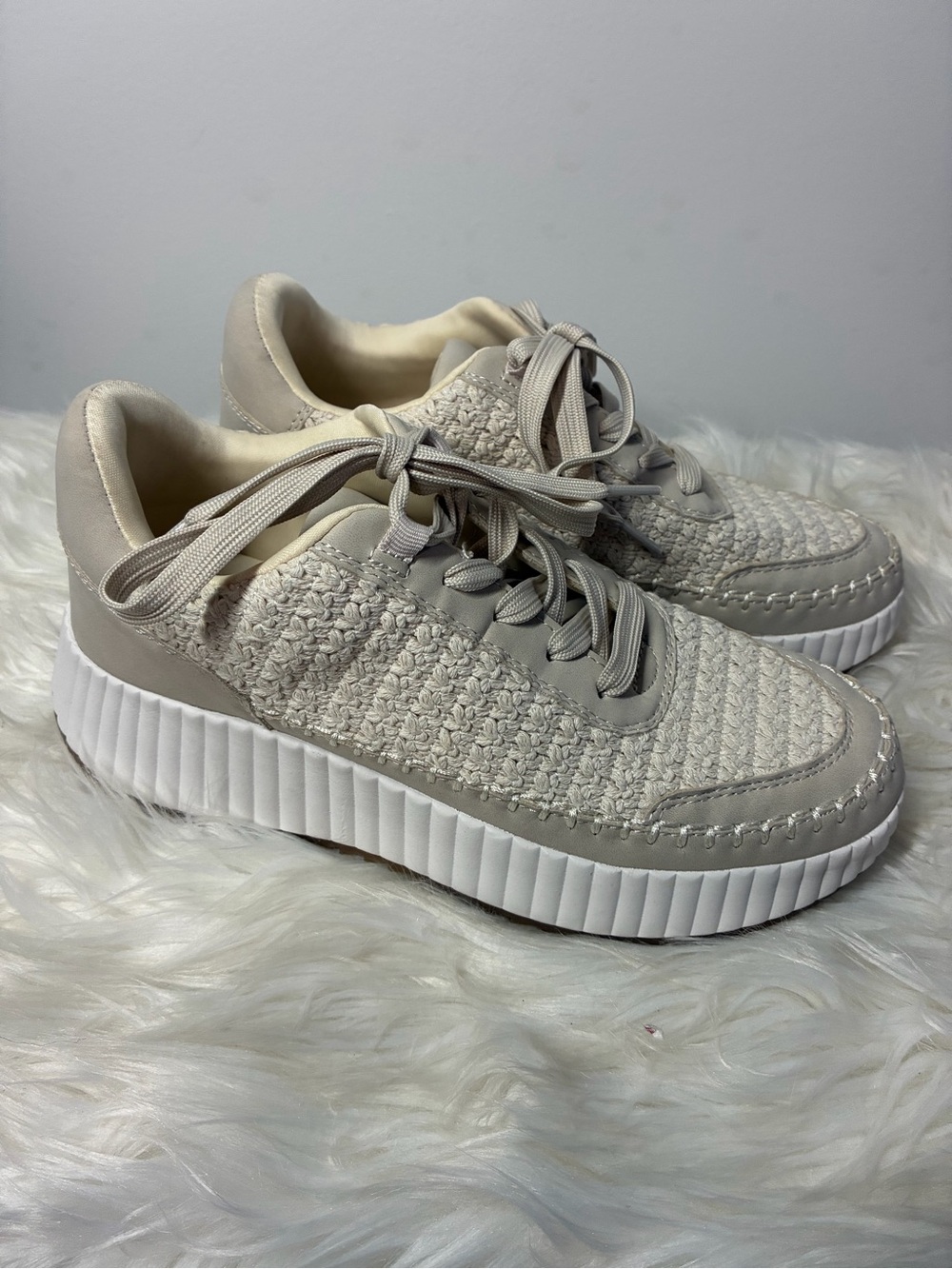 Dolce Vita Cream Knit Platform Sneakers
